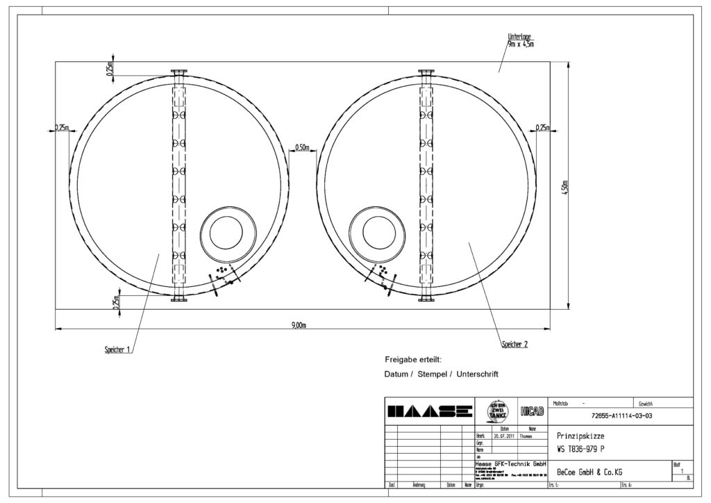 Technische Zeichnung der beiden Wärmespeicher