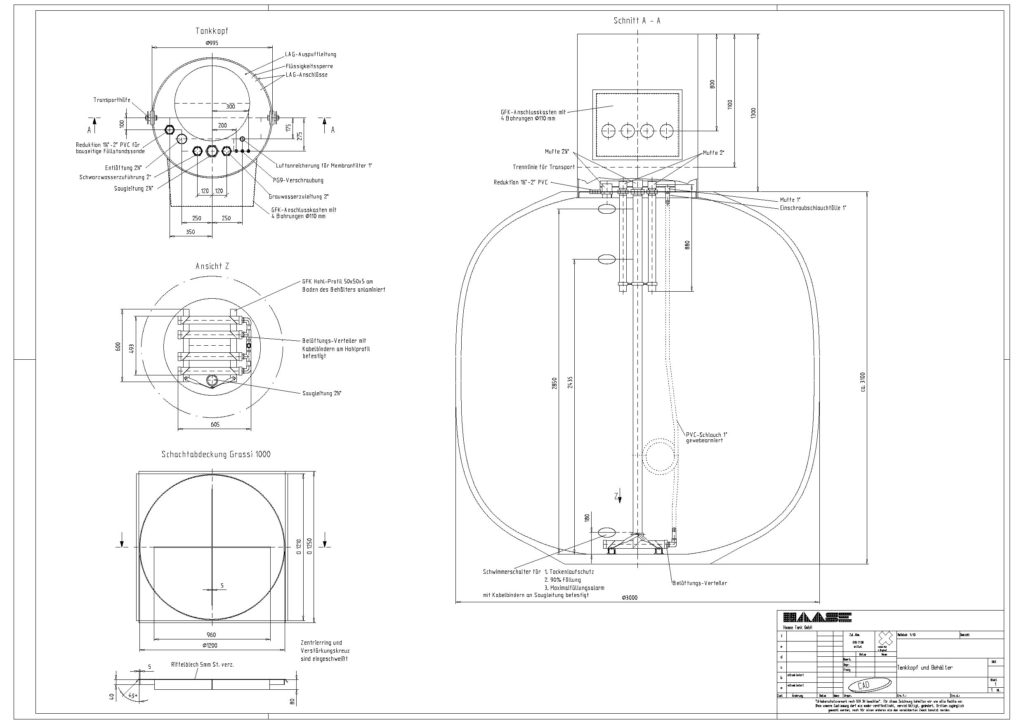 Technische Zeichnung eines Lagerbehälter vom Bauvorhaben in Bad Berka