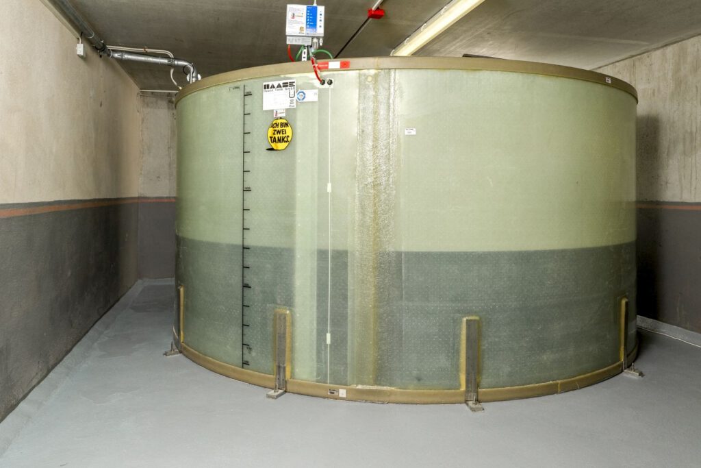 Haase-Kellertank K 35-153D Füllvolumen 15.200 Liter, Durchmesser 3,50 m, Mantelhöhe 1,70 m, gesichert für Erdbebenzone