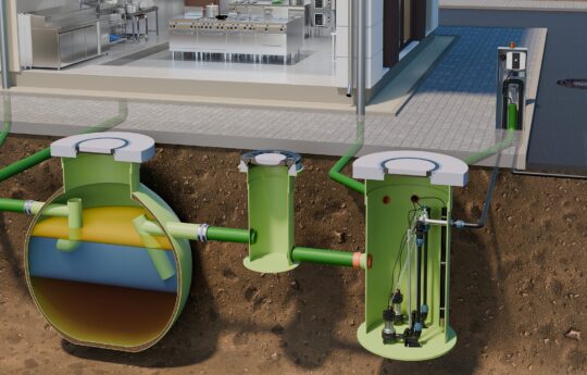 Haase-Pumpstation aus GFK (Einbauschema)
