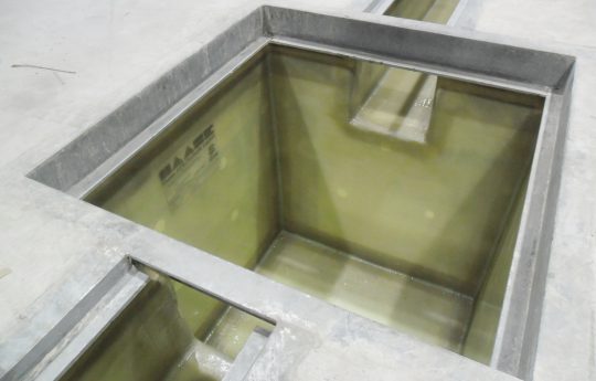 Gutters and pump sumps are lined with GRP.