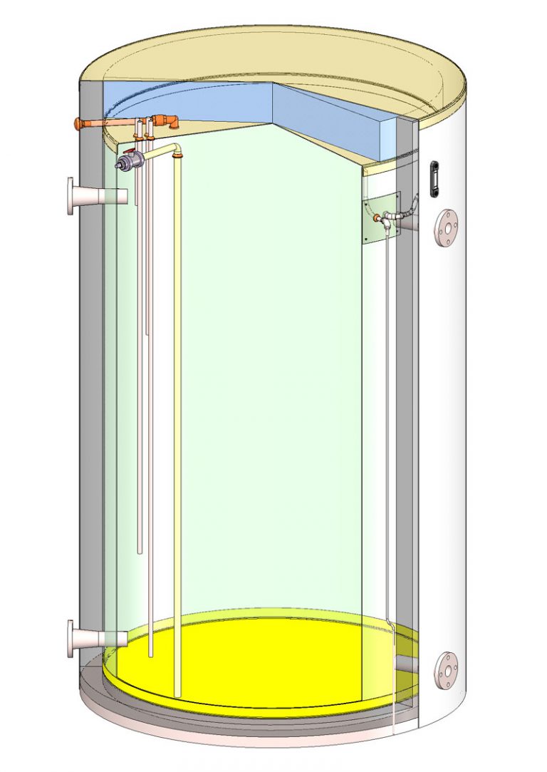 The Haase buffer hot water tank can be equipped with any number of flanges.