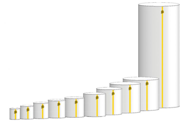 The different sizes of the Haase hot water tank can be seen.