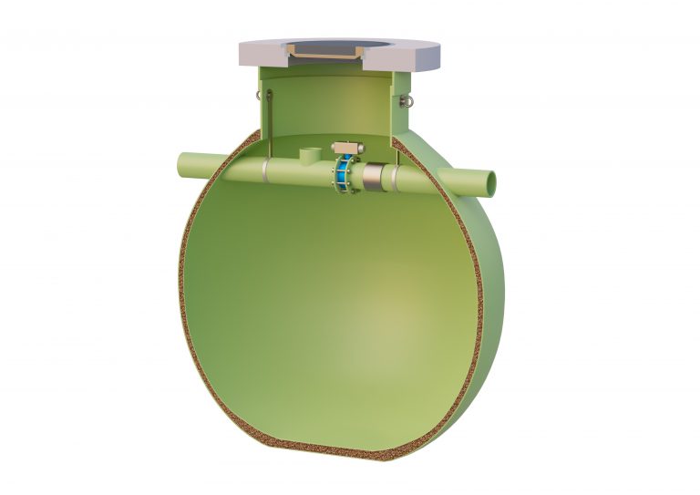 The Haase safety collecting tank consists of a three-walled, spherical tank.