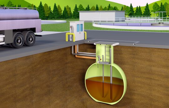 Underground Haase spherical tank made of GRP for the safe storage of water-polluting liquids