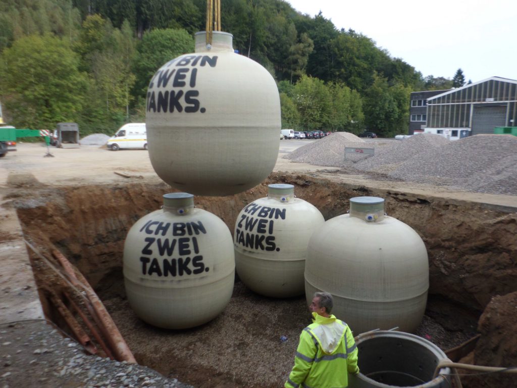 The underground tanks each have a volume of 15,000 liters.