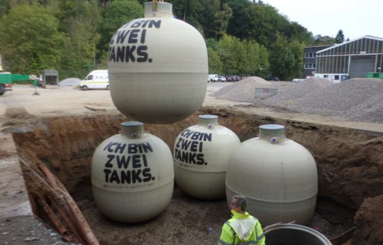 The underground tanks each have a volume of 15,000 liters.