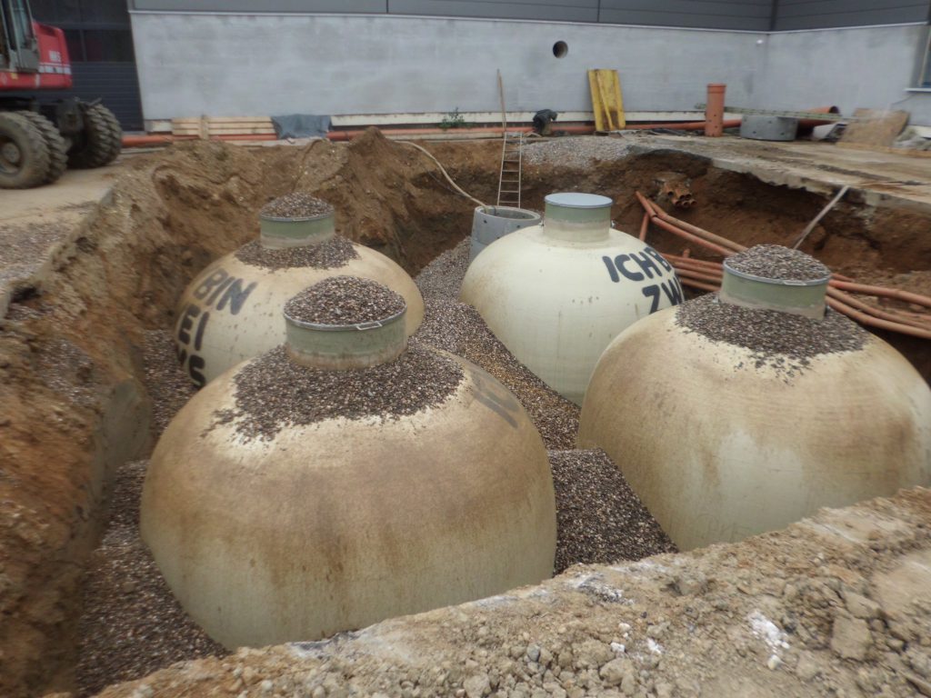 Now the Haase underground tanks can be filled and poured over with the concrete for the buoyancy protection.