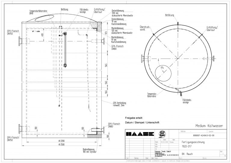 Technical drawing of the cold water tank.