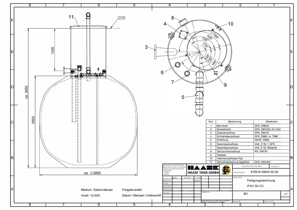 Technical drawing of the underground storage tank for condensat from CHP.